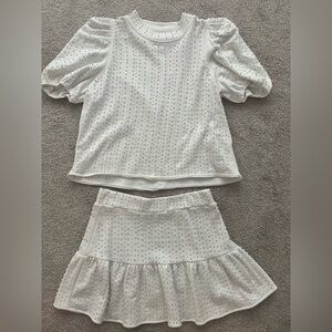 QUEEN OF SPARKLES White Puff Sleeve Blouse and Skirt Set